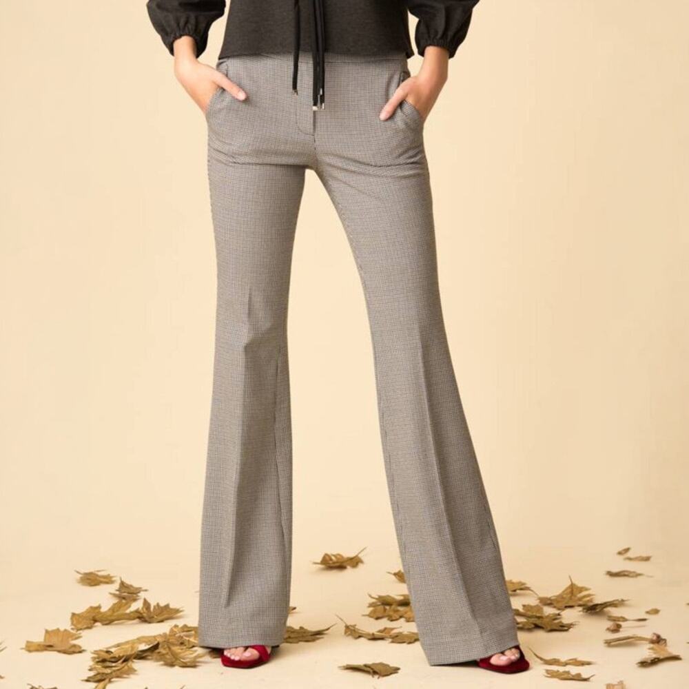 Tibi Houndstooth Slim Bootcut Trousers in Black White Size 6